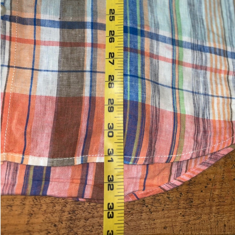 Tommy Bahama Mens 100% Linen Orange Blue Plaid Long Sleeve Button Down Shirt XL - Picture 8 of 9